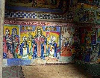 ethiopia beta giorgis church monastery zege peninsula lake tana paintings inside christianity religion - Stock Image