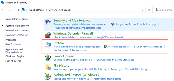 Navigate to System settings in Windows.