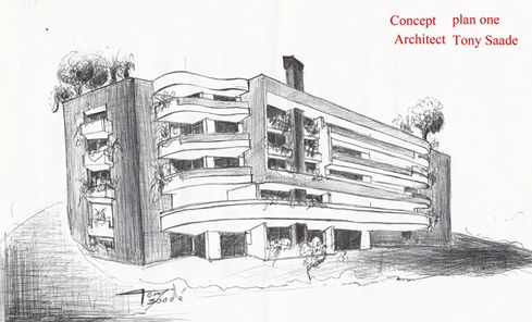 'Original Sketch Plan for Kornet Chehwan - front view'